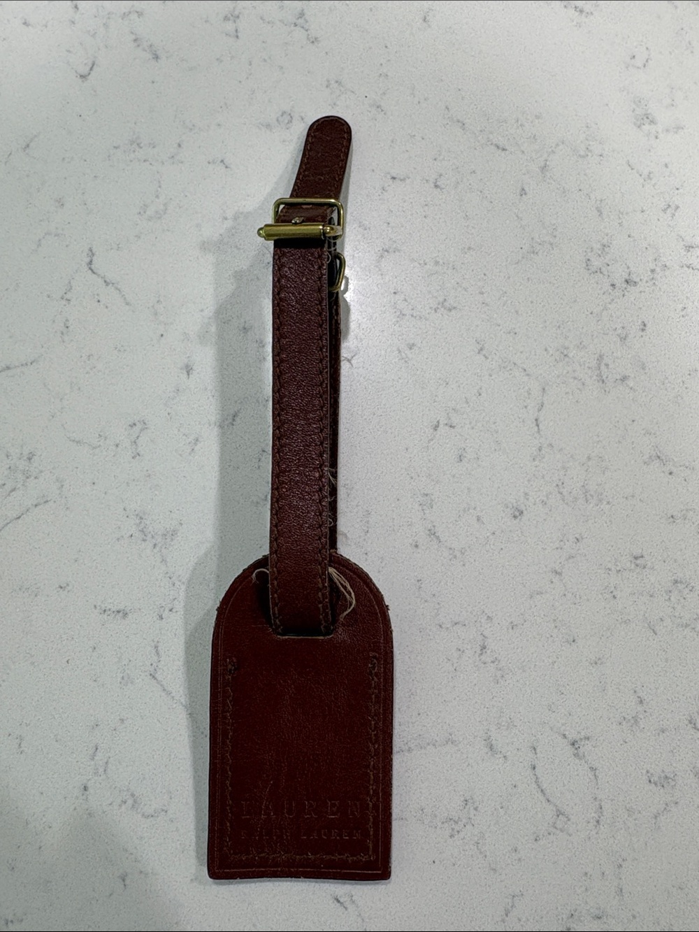 Lauren Ralph Lauren Brown Leather Luggage Tag with Embossed RLL - Picture 3 of 6